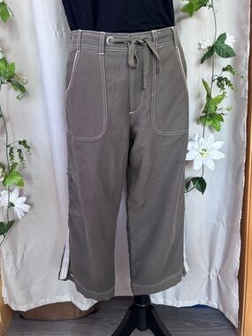 N.W.D- Casual Drawstring Utility Cargo Ankle Length Pants - Green Taupe- Small